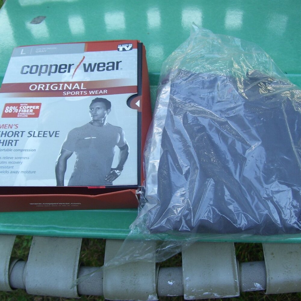 NEW COPPER WEAR MEN'S SHORT SLEEVE COMPRESSION SHIRT GREY LARGE SIZE